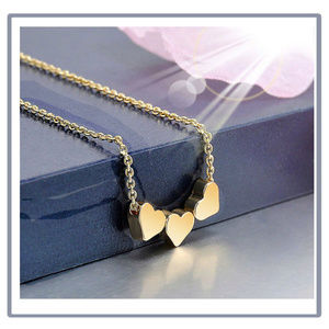 3-Hearts Goldtone Stainless Steel Chain Necklace